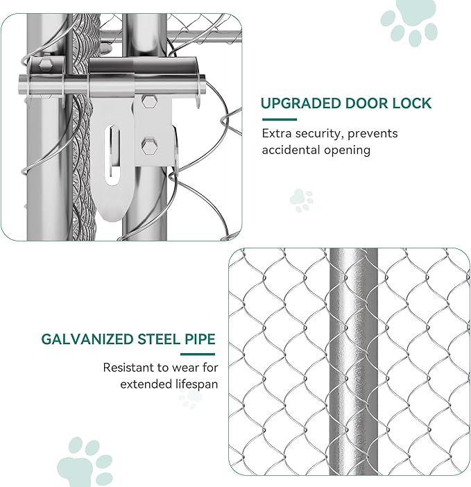DWVO 10'x10' Large Outdoor Dog Kennel with Rotating Feeder Bowls, Outdoor Dog Pens with Roof, Heavy Duty Dog Cage for Large Dogs