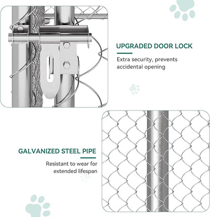 DWVO 7.5'x7.5' Large Dog Kennel Outdoor with Rotating Feeder Bowls, Outdoor Dog Pens with Roof, Heavy Duty Dog Cage for Medium Large Dogs