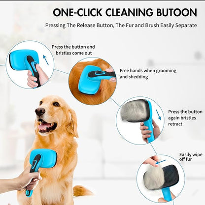 5 PCS Dog Grooming Brush Kit  Self Cleaning Slicker Brush for Shedding Short & Long Haired Dogs & Cats. Removes Loose Fur, Undercoat, Mats, Tangles. Suit for Small, Medium & Large Pets. Blue