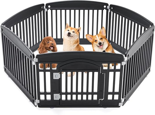 Dog Playpen 6-Panel 24" | Safe & Secure Indoor/Outdoor Pet Fence | Folding & Portable | 35 x 35 x 24IN, Ideal for Small to Medium Dogs | Easy to Clean ï¼_lackï¼
