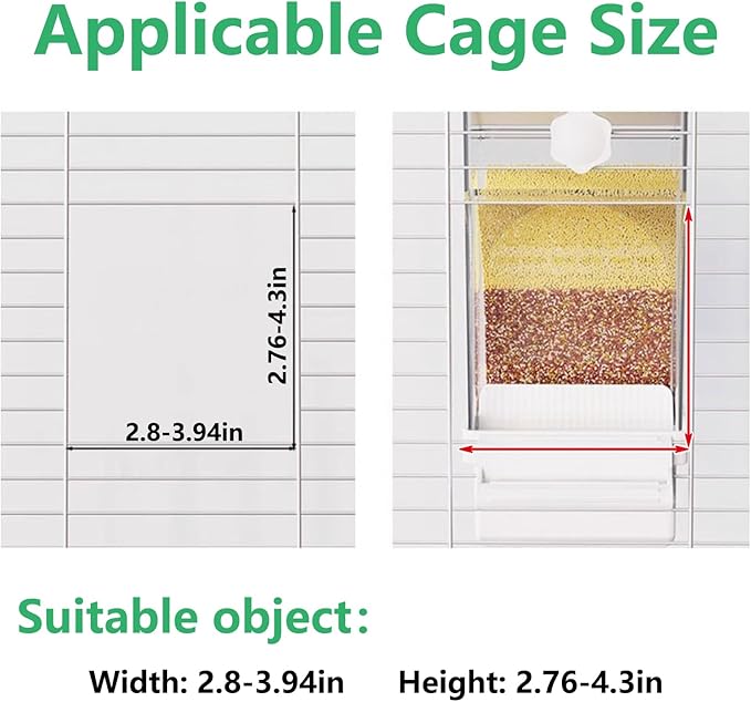 Hamiledyi Automatic Bird Feeder No Mess Bird Cage Feeder Transparent Acrylic Parrot Seed Food Container with Perch Cage Accessories for Parakeet Finch Lovebirds Budgies Canary (White)