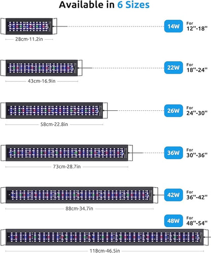 SEAOURA Aquarium Light with Temp Alarm, 36-42in Full Spectrum LED Lights, 24/7 Programmable with Power Off Memory, WRGB Custom, 20 Level Dimmable Brightness for Freshwater Fish Tanks