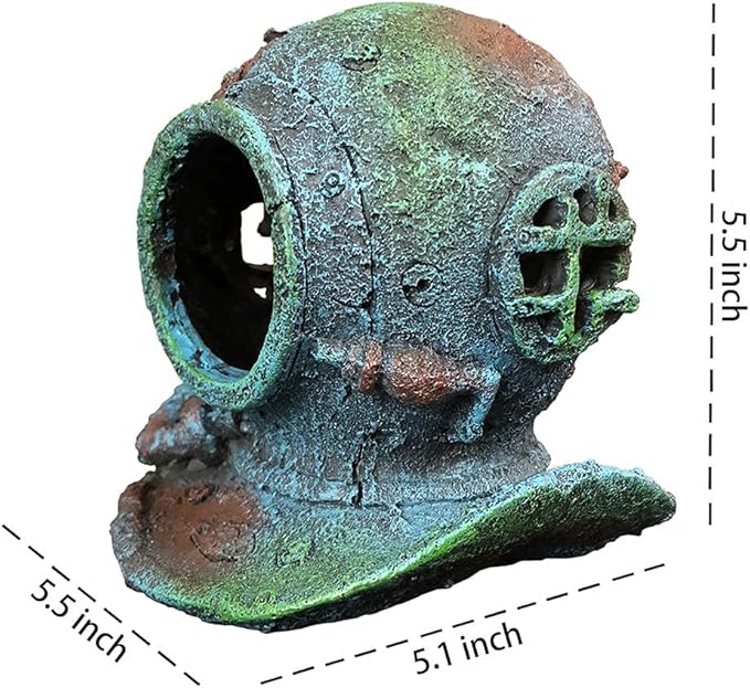SLOCME Aquarium Sunken Submarine Helmet Decorations - Realistic Vintage Noah's Ark Shipwreck Fish Tank Decorations, Durable Resin Fish Tank Ship Accessories