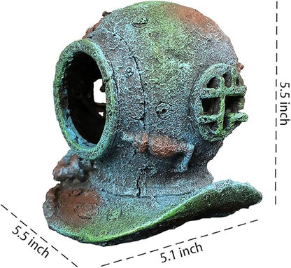 SLOCME Aquarium Sunken Submarine Helmet Decorations - Realistic Vintage Noah's Ark Shipwreck Fish Tank Decorations, Durable Resin Fish Tank Ship Accessories