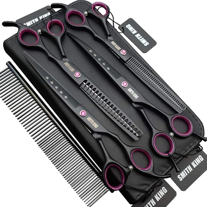 7.0 inches Professional Dog Grooming Scissors Set Straight & thinning & Curved & chunkers 4pcs in 1 Set (with Comb)