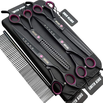 7.0 inches Professional Dog Grooming Scissors Set Straight & thinning & Curved & chunkers 4pcs in 1 Set (with Comb)