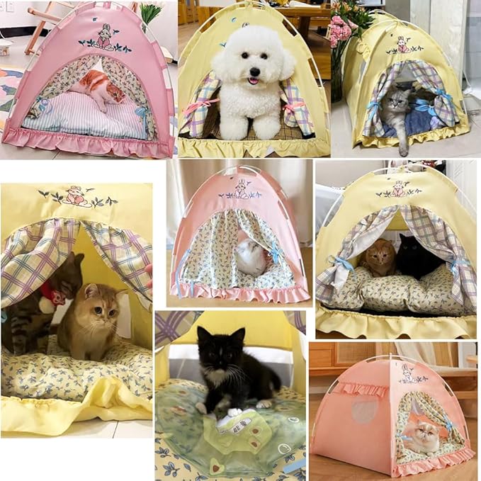 Cute Cat Teepee Cave, Cat Tent Foldable Indoor Outdoor with Thick Mat,Puppy Bed Tent,Bunny Pet Tent Teepee,Portable Dog House Teepee Tent, Cat Bed,Dog Bed Tent,Puppy Bunny,Pet Tent Teepee (Z2, M)