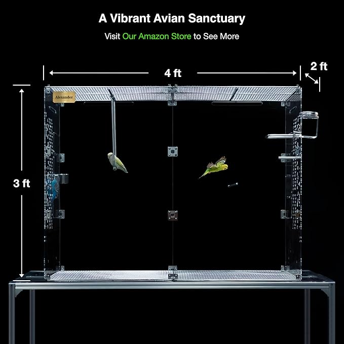 GuineaLoft Custom Acrylic Bird Cage (Model-ET2) - Crystal Clear, Small, Medium, Large Cages for Birds, Custom Made, Optional Personalized Name Plate, Background, Accessories, Visit GuineaLoft Store