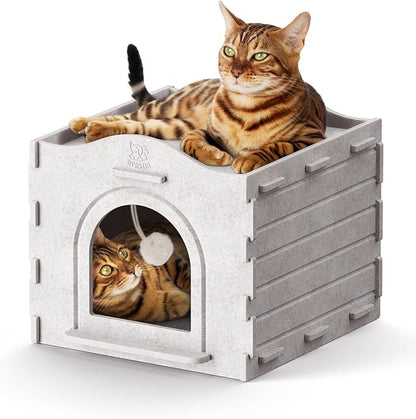 Apasiri Cat Beds for Indoor Cats: Innovative Polyester Fiber Cat House, Cat Bed Cave for Indoor Cats, Ultra-Strong Load-Bearing Capacity, Sturdy and Scratch-Resistant, Compatible with Heating Pads