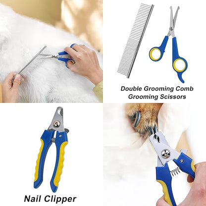 Dog Grooming Kit: 8-Piece Set with Slicker Brush, Deshedding Tools, Flea Comb, and Double-Sided Grooming Comb