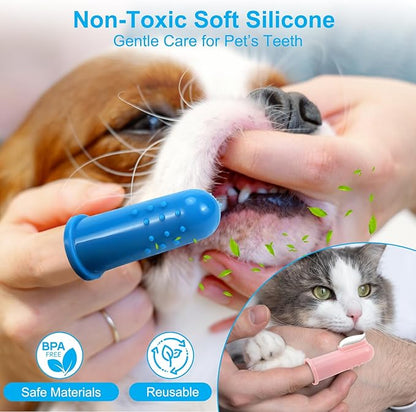 6PCS Pet Grooming Set - Lengthen Dog Washing Gloves, Dog Bath Brush, Dog Toothbrush Finger, Dog Shampoo Brush, Silicone Pet Bathing Gloves for Gentle Cleaning, Massaging, Shedding (Pink Grooming Set)