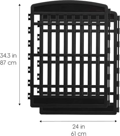 34" 8-Panel Pet Playpen with Door, Medium Large Dog Secure Easy Assemble Easy Storing Customizable + 34''H 2 Add on Panels, Heavy-Duty Molded Plastic Rust-Free Non-Skid Rubber Feet, Black