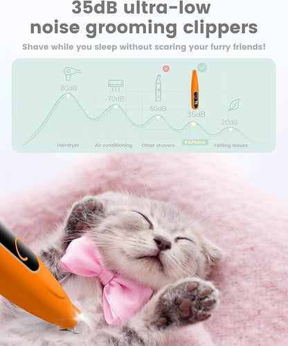 Dog Trimmer with LED Display, Ultra-Low Noise Cordless Dog Clippers for Grooming Paws, Ears, Face, Rump