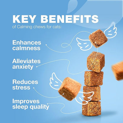 Cat Calming Treats - Probiotic Melatonin Soft Chews for Cat Anxiety Relief - Calming Chews for Stress, Storms, Travel, Grooming, Separation Anxiety - Behavioural Support