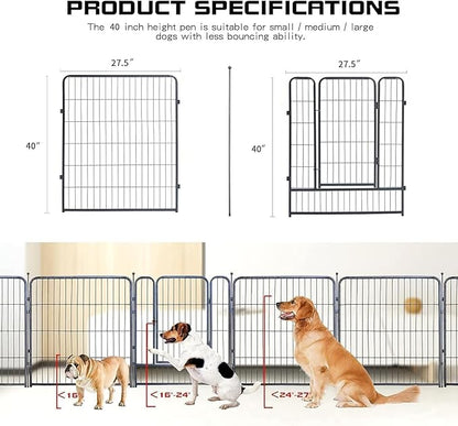 Dog Playpen,32/40/45 Inch Height in Heavy Duty, Folding Indoor Outdoor Anti-Rust Dog Exercise Fence, Portable Pet Playpen with Door for Large Medium Small Dogs and Pet (24 Panels, 40 Inch) Silver