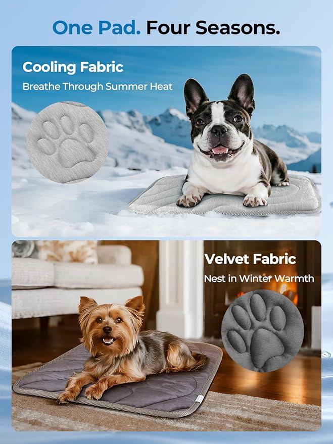 Dog Cooling Mat, Reversible Cool & Warm Pet Orthopedic Pad, Thick Mat for Summer & Winter, Machine Washable, Portable for Crate, Kennel, Bed, Floor, Sofa, Car (Cool Grey, Largeï¼48" x 29")