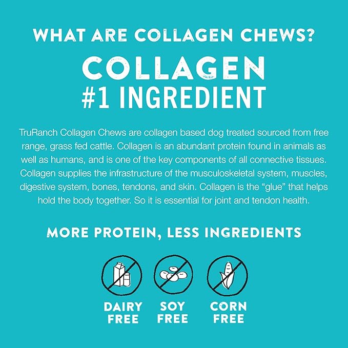 TRURANCH Collagen Rolls - 6" Collagen Rolls for Dogs - Long Lasting Healthy Joint Support - Rawhide Alternative - Skin & Coat Health - Made with Real Peanut Butter, Value Pack, 3 Bags, 12 Count