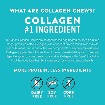 TRURANCH Collagen Rolls - 6" Collagen Rolls for Dogs - Long Lasting Healthy Joint Support Dog Treat - Rawhide Alternative - Skin & Coat Health - Made with Real Beef, 1 Bag, 4 Count