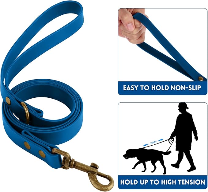 Wisedog Dog Collar and Leash Set, Waterproof Adjustable Puppy Collars with Cute Tag 6FT Dog Leash with Poop Bag for Small Medium Large Dogs (M, Blue)