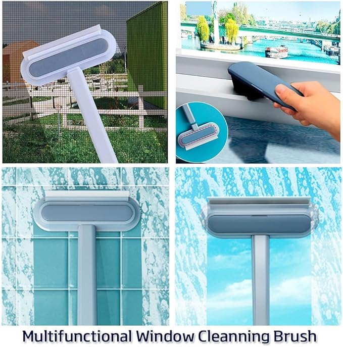 4 in 1 Window Screen Cleaning Brush, Multifunctional Pet Hair Removal Brush and Squeegee, Dog & Cat Hair Cleaner Brush and Hair Remover, EJ-2056