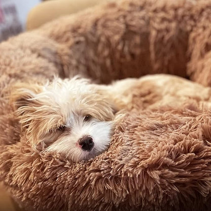 nononfish Small Puppy Beds for Small Dogs Washable - 19 Inches Round Faux Fur Pet Bed for Puppy and Cat Donut Fluffy Plush Orthopedic Doggy Beds Relief Improved Sleeping,Camel