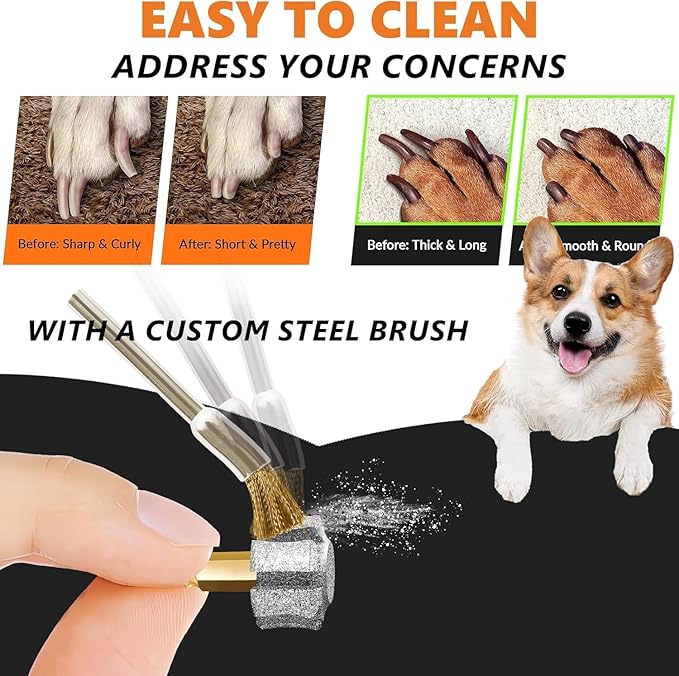 LENONG Diamond Dog Nail Grinder Head with 7-Grooves, Anti-Clogging & Fast Cooling Pet Nail Grinder Wheel Replacement with Steel Brush for Casfuy and Most Brands (1pcs 60#)