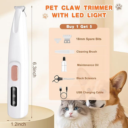 Dog Paw Trimmer, Paw Trimmer for Dogs with LED Light,Waterproof,Rechargeable Pet Paw Trimmer,18 mm Widen Blade,Low Noise Dog Hair Trimmer Dog Trimmer for Dogs Cats Paws Face Eyes Ears Rump