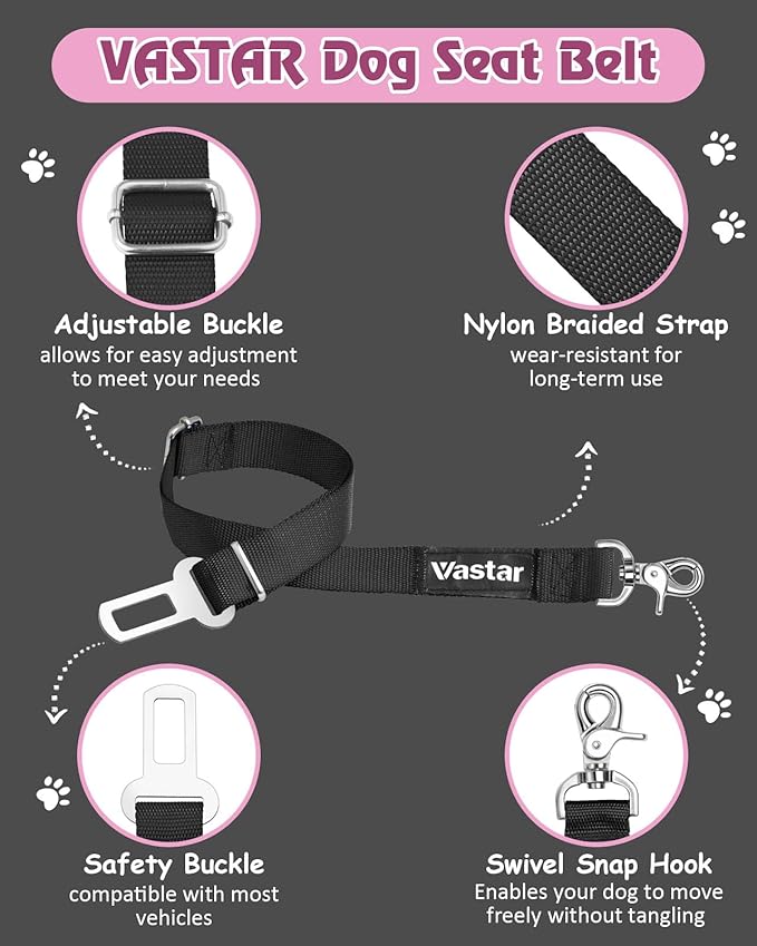 Vastar 2 Packs Adjustable Pet Dog Cat Car Seat Belt Safety Leash Vehicle Seatbelt