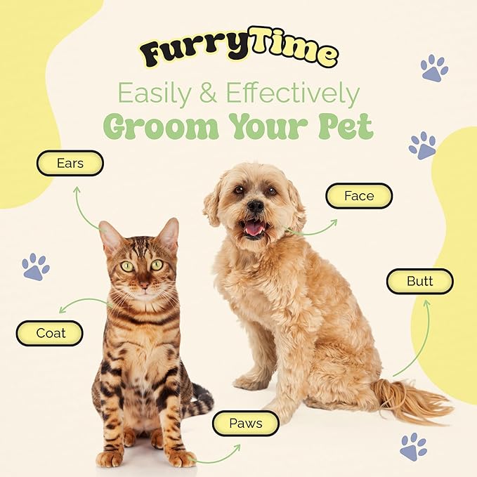 FURRYTIME Pet Cleaning Glove Wipes for Dogs & Cats, 30 Gloves, Hypoallergenic Pet Wipes Disposable No-Rinse Grooming, Extra Thick Bathing Wipes, Pet Dry Cleaning Paws, Coat, Ears, Eye Area, Butt