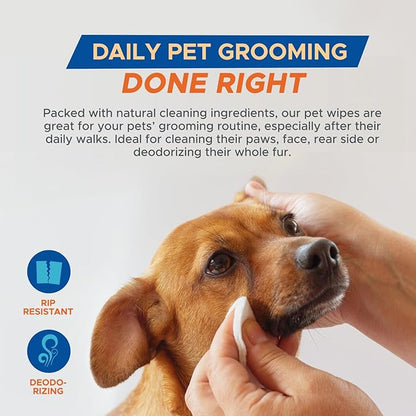 MED PRIDE Pet Wipes for Dogs & Cats [Pack of 60]- Hypoallergenic Cleaning Deodorizing Dog Wipes with Aloe Vera- Alcohol and Paraben-Free Pet Wipes- Extra Soft Cat Bathing Wipes for Fur