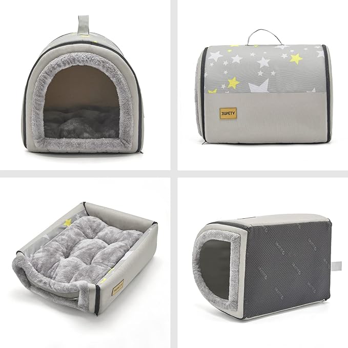 Jiupety Indoor Dog House, 2 in 1 Portable Foldable House Bed with Cover, Pet Tent & Cave Bed for Cats and Small Dogs, M(18"×14"×13"), Up to 11 Lb, Grey
