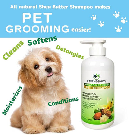 Earthgenics® Anti-Allergen, Dry Skin Support, Organic Shampoo for Dogs and Cats. All-in-One Solution. No Need for Additional Conditioner - 16 fl oz