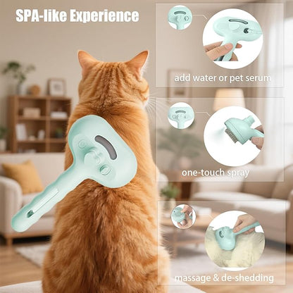3 - in - 1 Pet Steam Brush for Cats & Dogs - Suitable for All Hair Types! One - Click Spray; Comfortable Massage; Superior Deshedding & Skin Care; Quiet Operation at 36dB (Green)