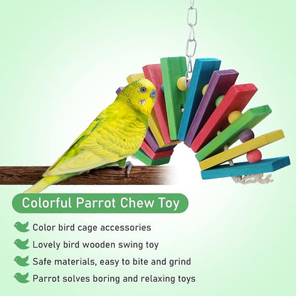 Litewoo Bird Parrot Parakeet Toys, Colorful Bite Wood Swing Toy for Small Medium Parakeet Cockatiel Budgie Cockatoo Macaw Conure Parrot（A）
