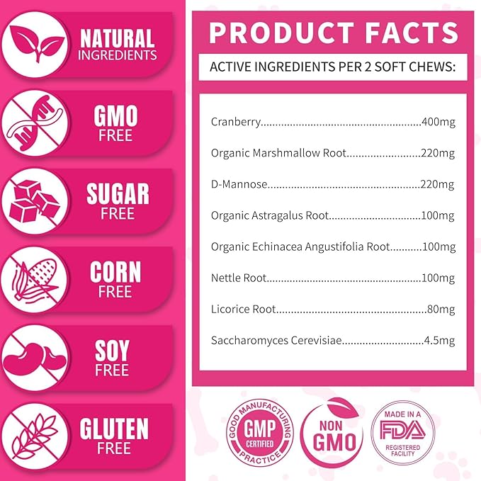 Dog Urinary Tract Supplement, Cranberry Supplement for Dog Urinary Tract, Bladder Support, Kidney Support, 200 Chews Natural Cranberry Support for Dogs