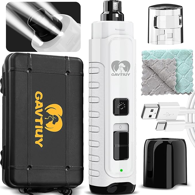 Dog Nail Grinder Quiet - (45db) 3 LED Lights Pet Nail Grinder with 12000RPM 2-Speed High Power for Large Small Dogs/Cats,Rechargeable Electric Silent Pet Toenail Grinder with Dust Cap (White)