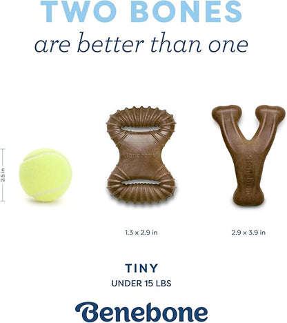 Benebone Puppy 2-Pack Dental Chew/Wishbone Dog Chew Toys, Made in USA, Real Bacon Flavor