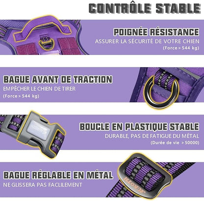 AUROTH Tactical Dog Harness for Large Dogs No Pull Adjustable Pet Harness Reflective K9 Working Training Easy Control Pet Vest Military Service Dog Harnesses Purple XL
