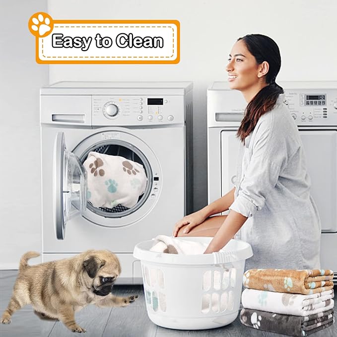 Rezutan Upgraded Dog Blankets for Medium Dogs, 3 Pack Dog Cat Blankets Washable, Soft Pet Mat Throw Cover for Kennel Crate Bed, Cute Paw Pattern, Dog Blanket, Pet Blanket 30"x20"