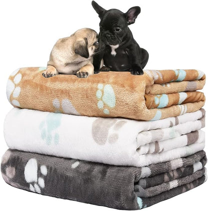 1 Pack 3 Blankets for Dogs Super Soft Fluffy Premium Fleece Pet Blanket Dogs Blankets for Dogs Flannel Throw for Dog Puppy Cat Paw Blanketï¼_rey/Brown/Whiteï¼23x16inch
