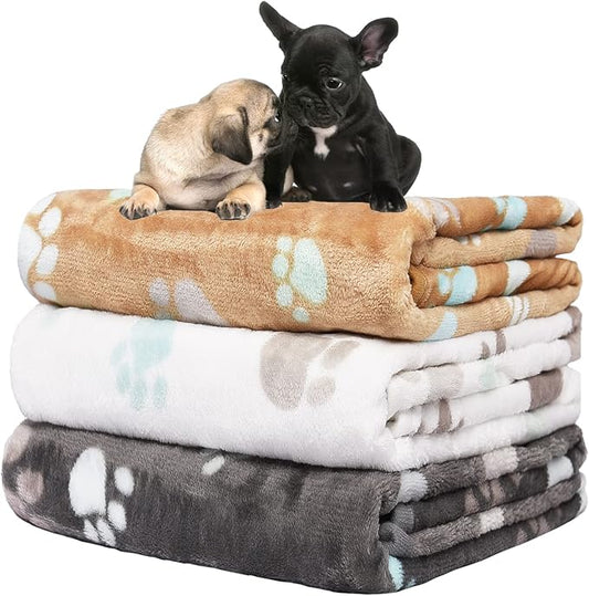 1 Pack 3 Blankets for Dogs Super Soft Fluffy Premium Fleece Pet Blanket Dogs Blankets for Dogs Flannel Throw for Dog Puppy Cat Paw Blanketï¼_rey/Brown/Whiteï¼23x16inch