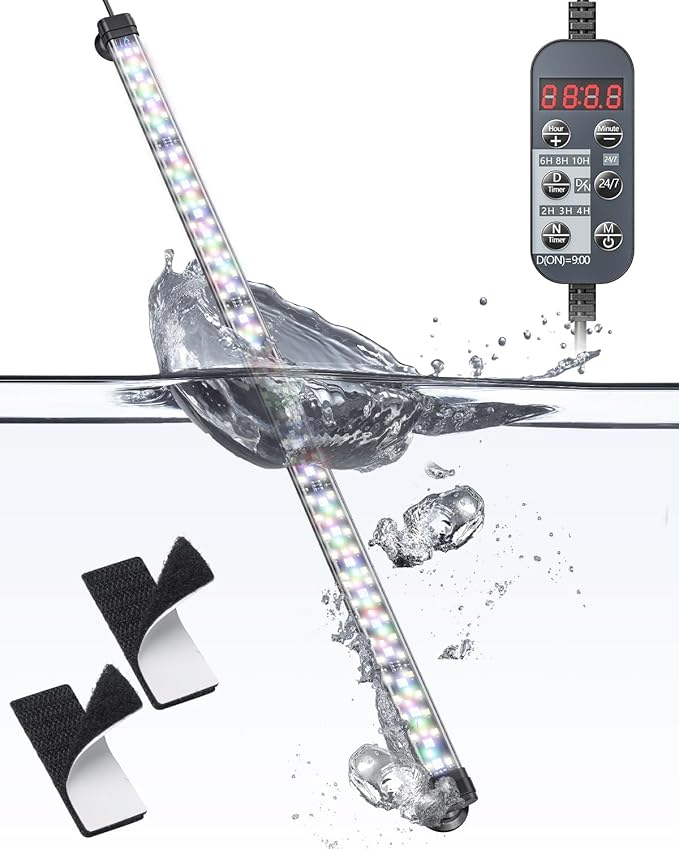 Pawfly 12W Aquarium LED Light 24 Inch 24/7 Fish Tank Light with Full Spectrum White Blue Red Green Lights Multi-Colored LEDs with D/N Mode Single Color Effects Timer and Adjustable Brightness