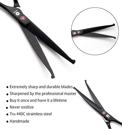 Dream Reach 7.0 Inches Professional Pet Cat Dog Grooming Shears Scissors, Straight, Curved, Thinning/Blending/Chunking Scissors Kit (Upwrap Cutting)