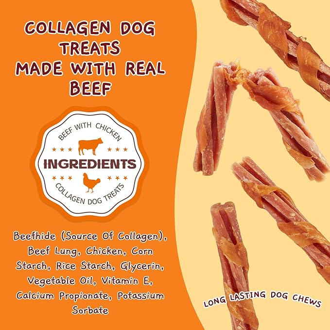 Jungle Calling Dog Treats, Chicken Wrapped Collagen Sticks Chewy Treat, Beef Lung Flavor, Chews Stick for Small Medium Breed Dogs Chewers, Chew Snack Healthy Easy to Digest Teeth Cleaning,14.1 oz