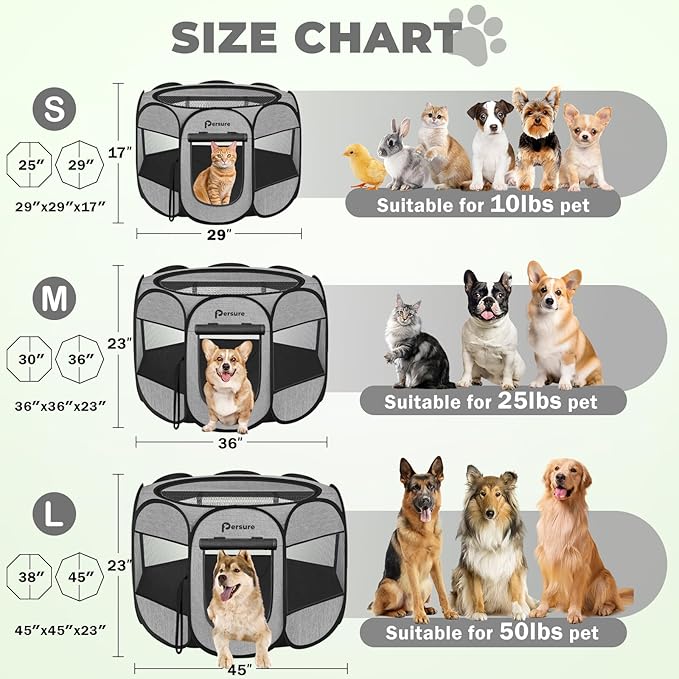 Dog Cat Playpen Indoor Outdoor for Puppy Pet Dog Cat Recovery After Surgery, Dogs Tent Crates Cage Indoor/Outdoor, Portable Pop Up Dog Kennel with Carrying Case for Travel (Premium Grey, Small)