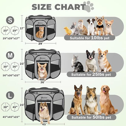 Dog Cat Playpen Indoor Outdoor for Puppy Pet Dog Cat Recovery After Surgery, Dogs Tent Crates Cage Indoor/Outdoor, Portable Pop Up Dog Kennel with Carrying Case for Travel (Premium Grey, Small)