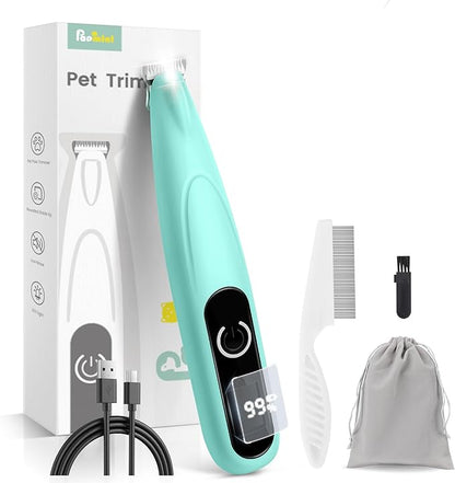 Dog Paw Trimmer with LED Display, 35dB Ultra-Low Noise Paw Trimmer for Dogs, Cordless Dog Clippers for Grooming with LED Light, Type-C Rechargeable Dog Hair Clippers for Paws, Ears, Face, Rump