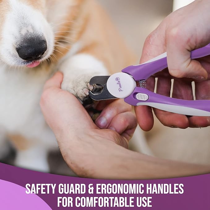 Professional Nail Clippers With Safety Guard For Dogs & Cats By Poodle Pet- Pet Grooming Clippers With Stainless Steel Blades For Smooth Cuts- Dog Nail Trimmers With Hidden File For Large Dogs