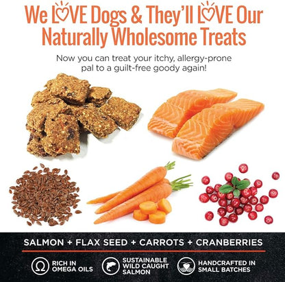 Smart Cookie All Natural Dog Treats - Healthy Skin & Coat Salmon Dog Treats - Ideal for Sensitive Stomachs or Itchy, Allergic, Dry Skin - Dehydrated, Crunchy, Human-Grade, Made in USA - 8oz, Pack of 3