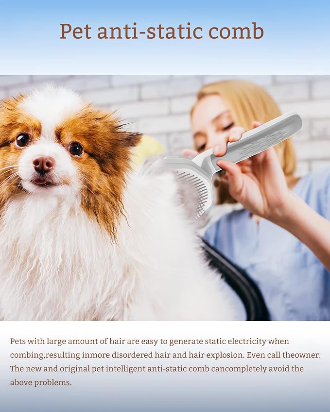 Eliminate Static Electricity Pet Grooming Brush,Self Cleaning Slicker Brush,Pet hair removal brush, Shedding Antistatic Brush for Dogs Cats Rabbit & More. (Grey)